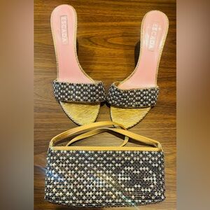 Vintage Escada diamante kitten heels sandals 39.5 EU and matching purse